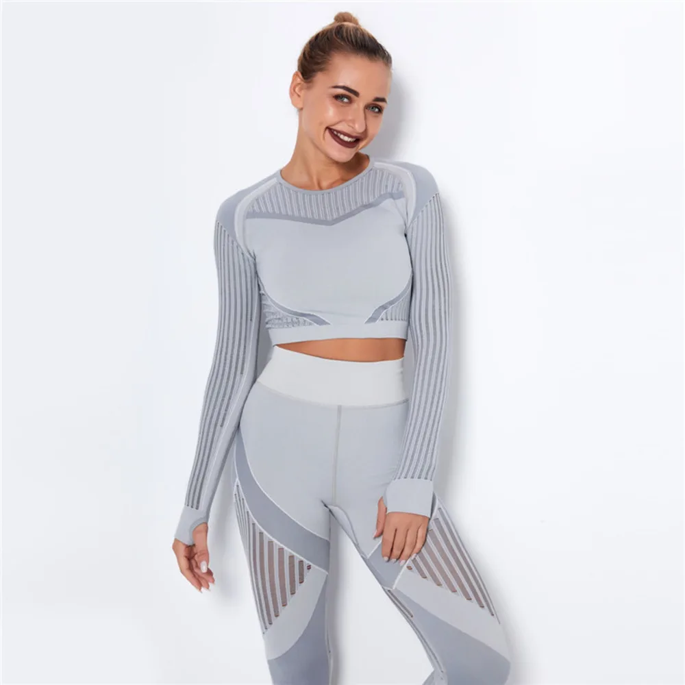 

Hollow Out Sports Shirts Seamless Crop Tops Long Sleeve Fitness Yoga Shirts Gym Workout Sports Tops Fitness Sports Tops Women