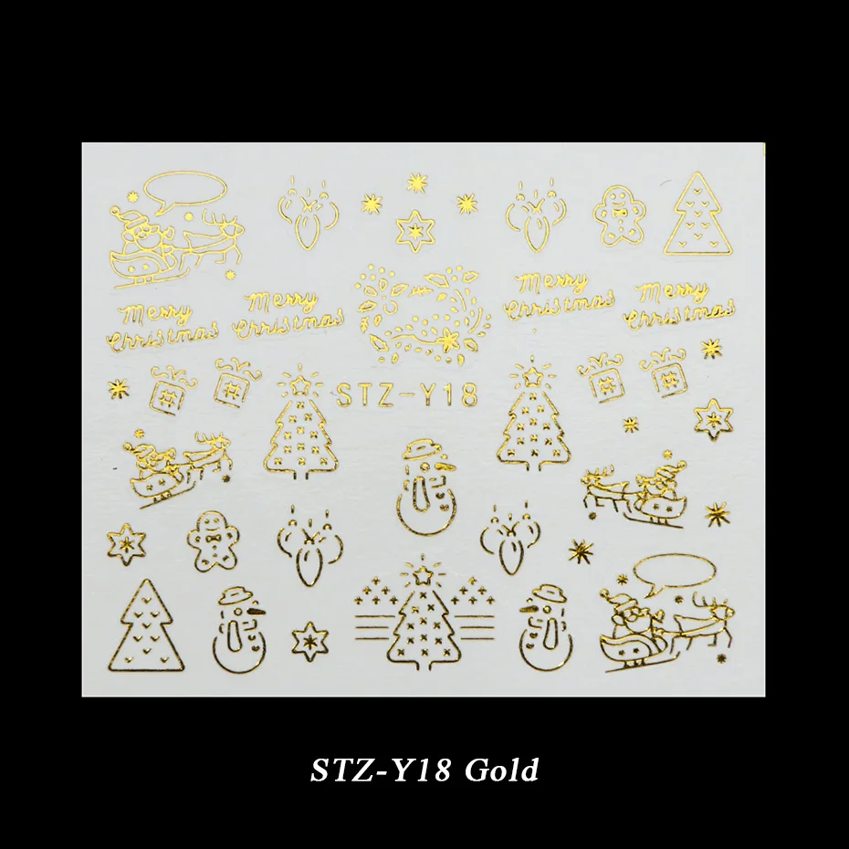 STZ-Y18 Gold 1 лист металла Золото Серебро слайдер Рождество Снежинка воды стикер для маникюра DIY 3D полный обёрточная бумага кончик ногтей лак BESTZ-YA-1 - Цвет: STZ-Y18 Gold