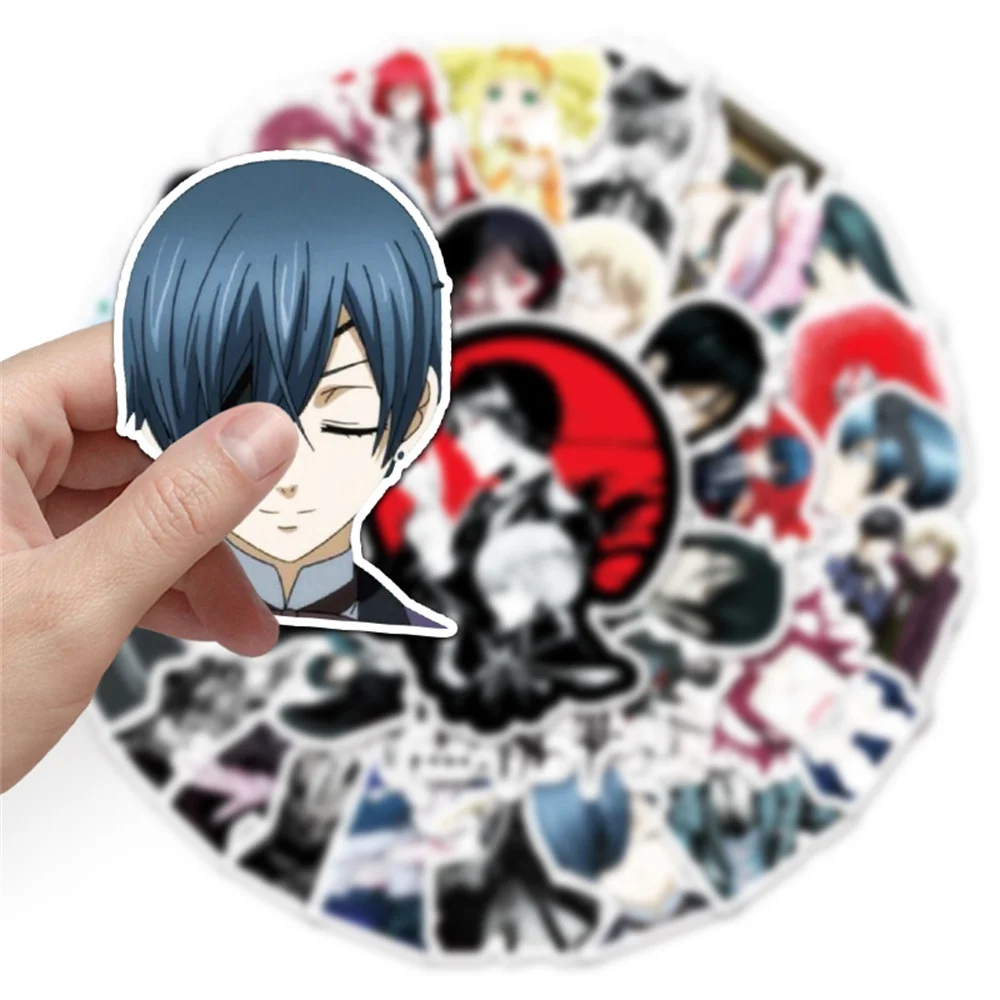 Pegatina de dibujos animados bidimensional para guitarra, decoraci&oacute;n de grafiti de Anime, decono negro, pegatina impermeable, novedad de 2021, venta al por mayor-1