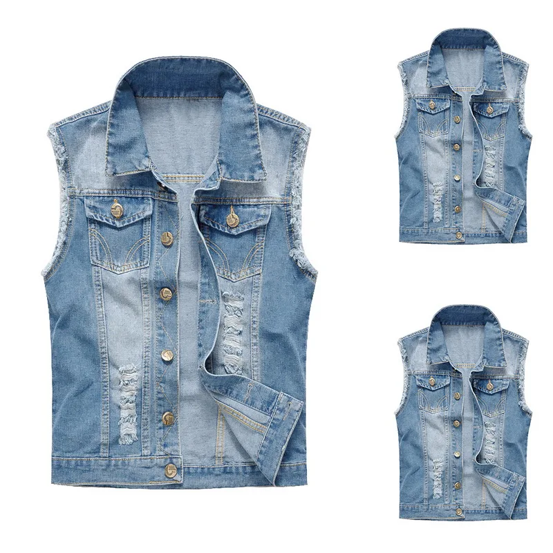 Новинка 2019 мужской повседневный джинсовый жилет Ретро стиль рваные классические