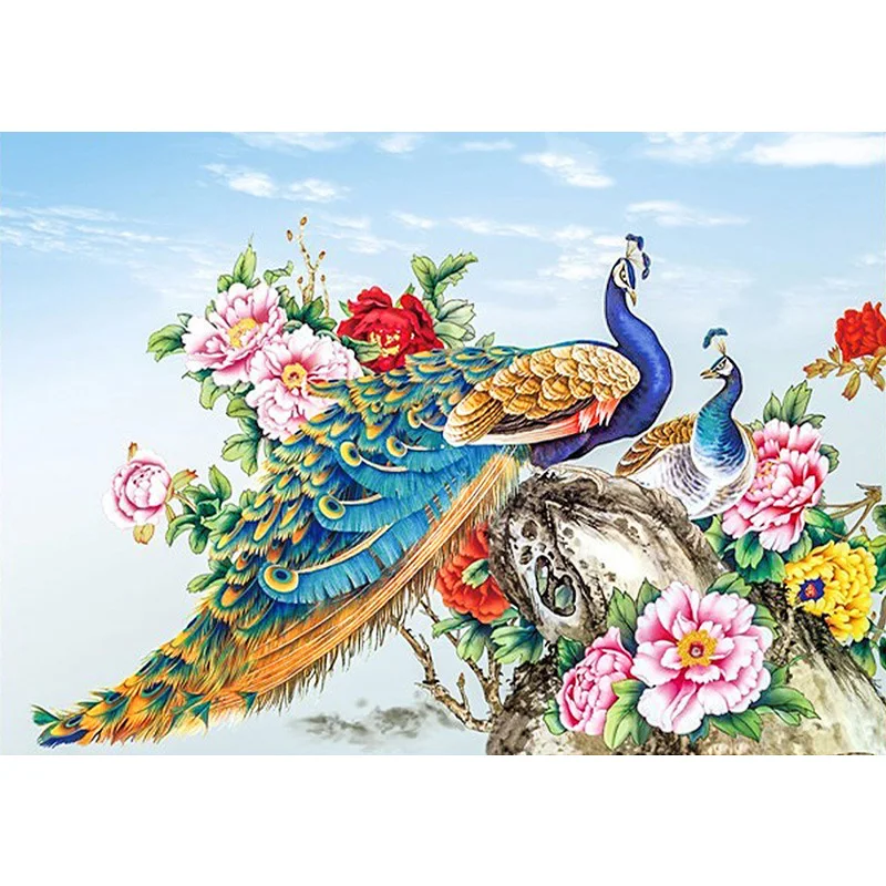 

Diamond Painting Kit- Peacock Flower, 5D DIY Full Diamond Embroidery, Round/square Inlaid Diamonds, Cross Stitch Art Decoration