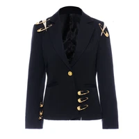seebeautiful notched long sleeve one button metal pin mesh pockets loose blazer coat new fashion autumn 2021 women n940