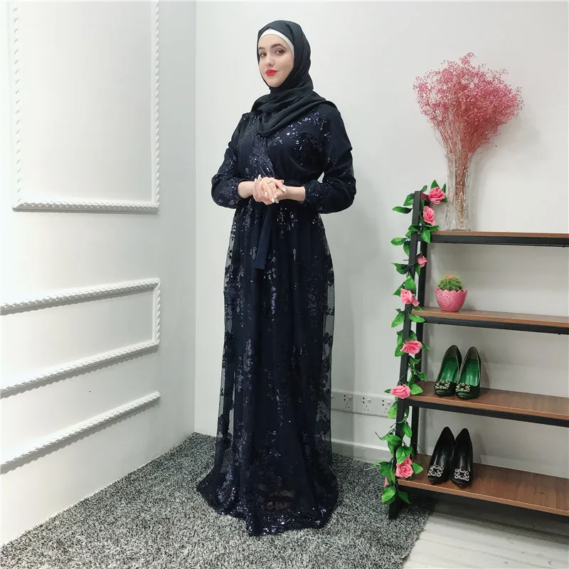 Роскошное мусульманское кружевное платье с вышивкой Bronzing Abaya кардиган KimonoLong