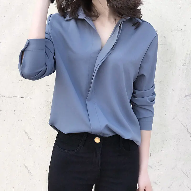 Big Size 3xl, 4xl, Spring/summer Women's Blouse New Long Sleeve Loose Ladies Shirts V-neck Chiffon Solid Color Shirts
