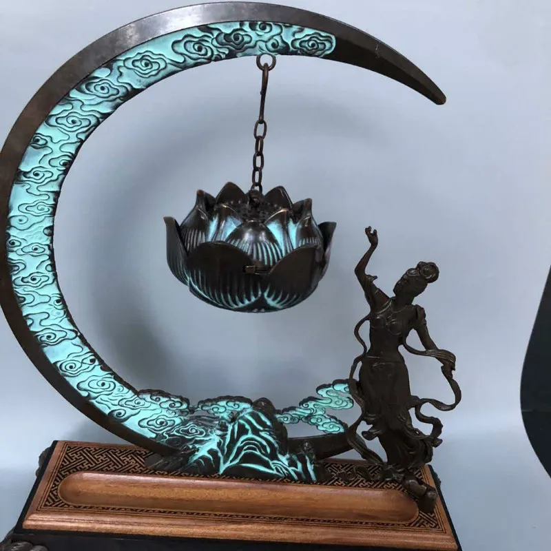 Луна китайская старая латунная горелка с ладаном Буддой Дракон Висячие