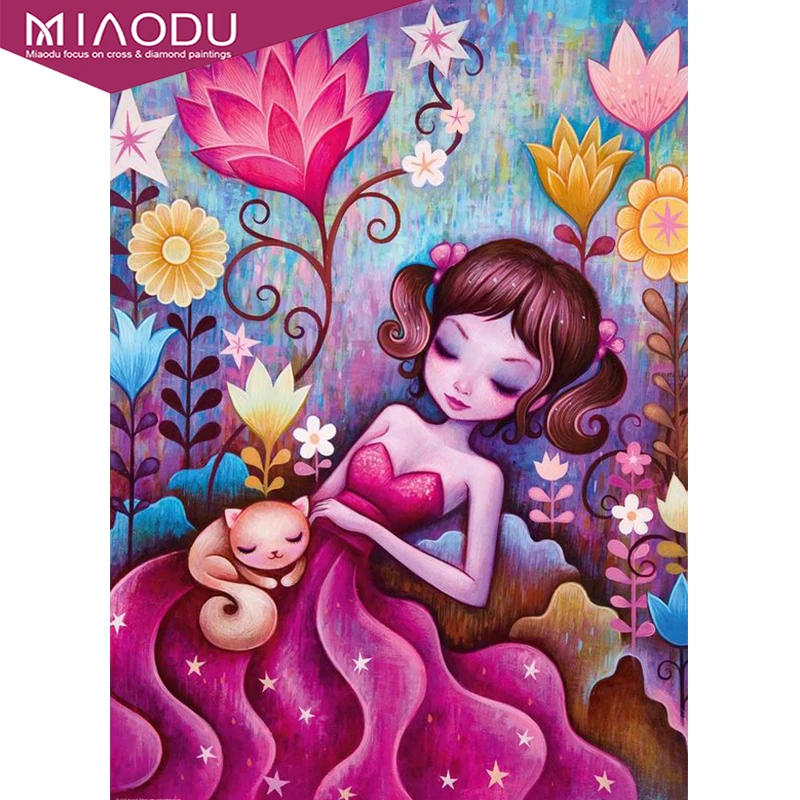 

MIAODU 5d Diamond Painting Cartoons Sleeping Little Girl In The Forest Cross Stitch Resin Diy Mosaic Home Art Wall Decor