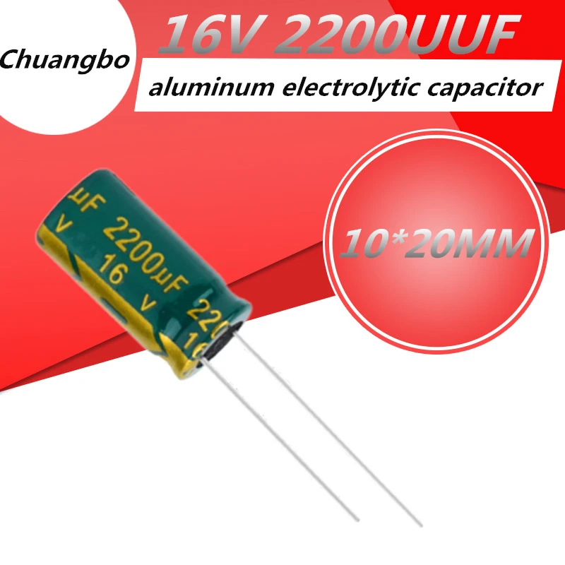 

10pcs-100pcs 2200UF 16V 10*20 Low ESR/Impedance high frequency aluminum electrolytic capacitor size 10*20MM 16V 2200UF 20%