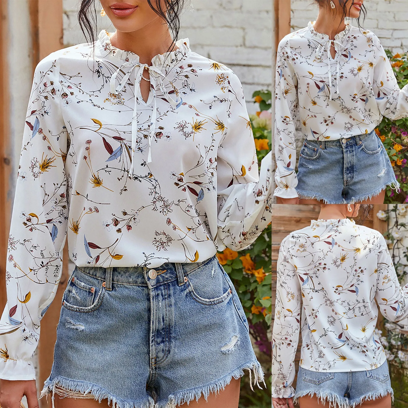 

Fashion Shirts Womens Tie-dye Print Embroidery Collar Shirt Long Sleeve Bandage Printed Ladies Solid Loose Shirt Spring Blusas
