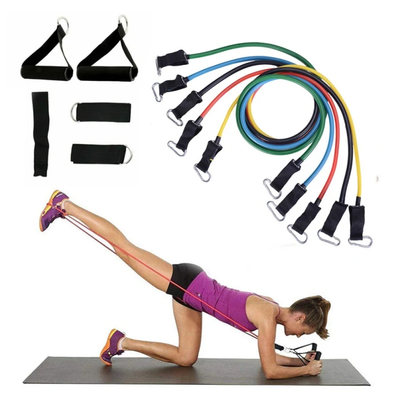 

11pcs/set Yoga Gym Stretch Pull Rope Fitness Band Exercise Resistance Tube Training Expander Door Anchor With Handle Ankle Strap