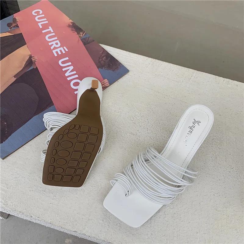 

LEOPARD LAND Summer Women's Shoes Fashion Thin Strap High-heeled Shoes Solid Color Stiletto Hollow Outer Wear Ladies Sandals JXQ