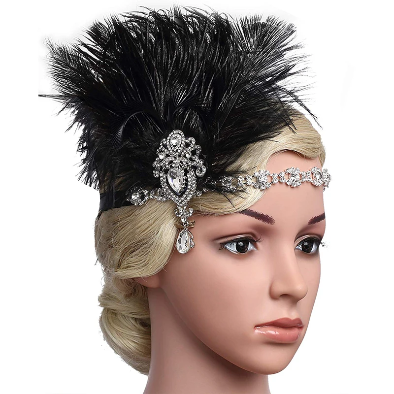 Золото 1920s Хлопушка головной убор с eacock Перо Great Gatsby винтажные аксессуары