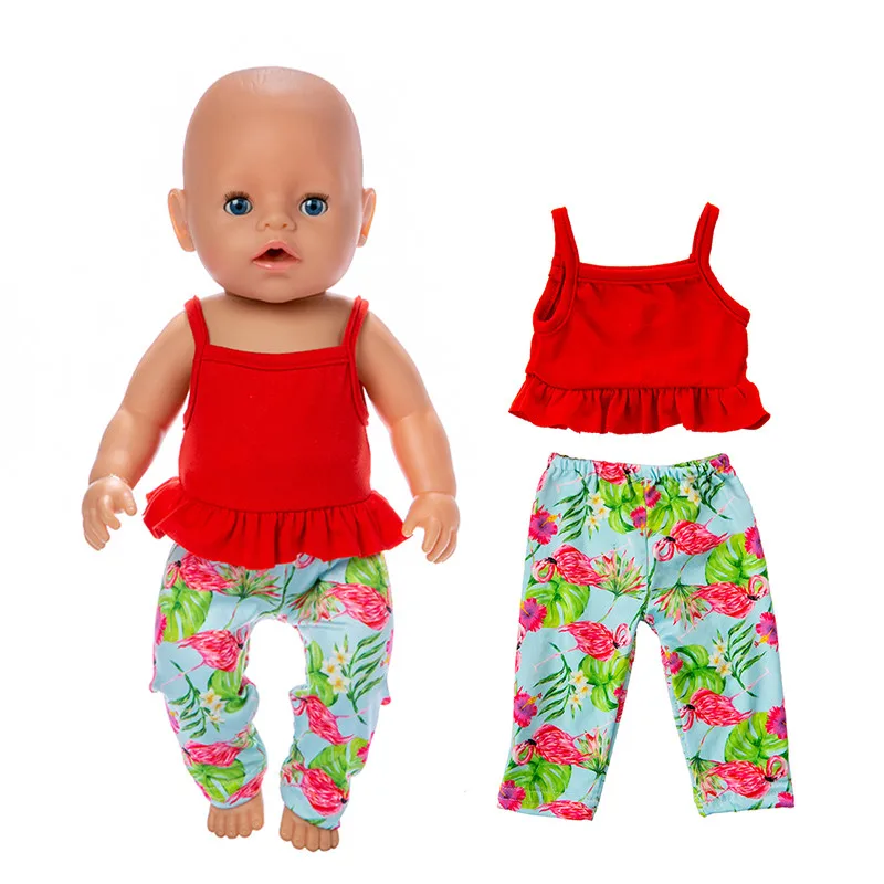 

Baby New Born Doll Clothes Accessories Fit 17 inch 43cm 2-piece Red Flamingo Suit For Baby Birthday Gift