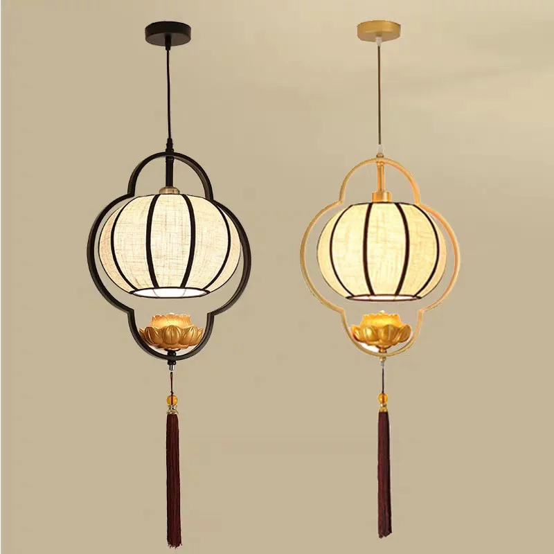 

New Chinese Restaurant Teahouse Lantern Bedroom Bedroom Chandelier Chinese Lamp Cloth Art Creative Cloth Lamps Hotel Droplight