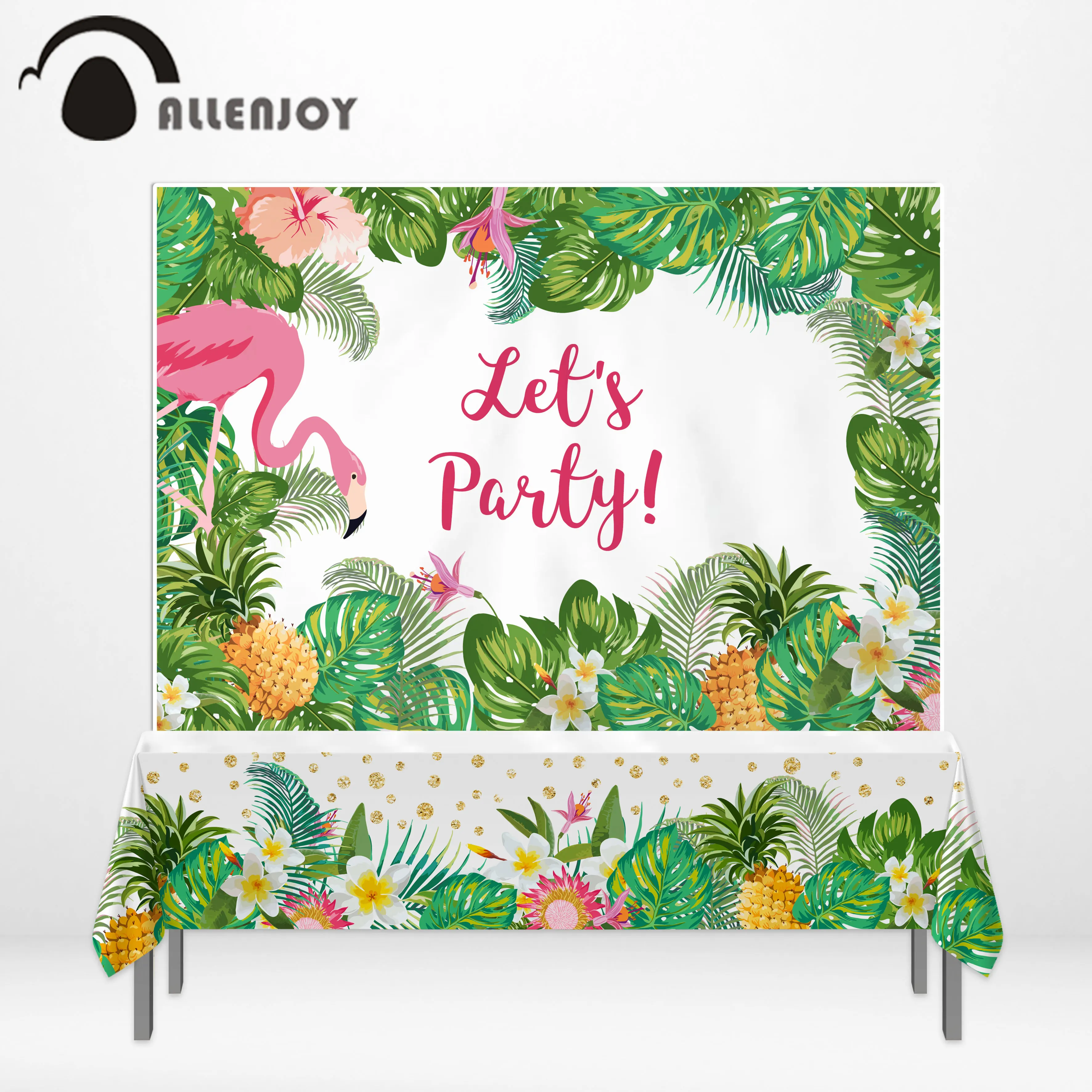 Allenjoy rectangular tablecloths Jungle flamingo wild one baby party table decoration cover photophone photozone banner |