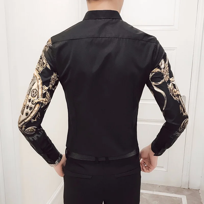 

Men's best-selling long-sleeved slim high-quality printed striped shirts for hairdressing fashion designers' parties