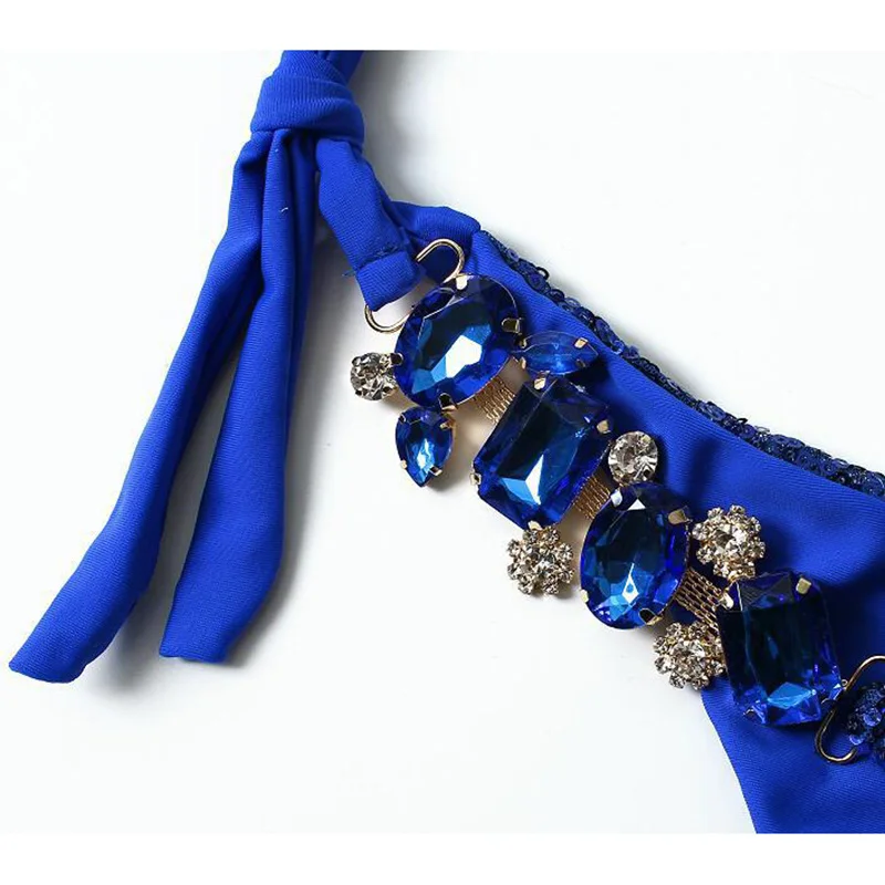 

New Shiny Crystal Rhinestone Bikini 2021 Female Bandeau Swimsuit Women Halter Swimwear Diamond Bikini set Push up Bathing Suit