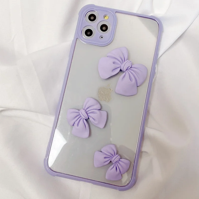 

Cute Purple Coque Iphone 11 Pro Max Case for 12 Pro Max Bowknot X XS MAX XR Mobile Phone Case All Inclusive 7 8 Plus Transparent