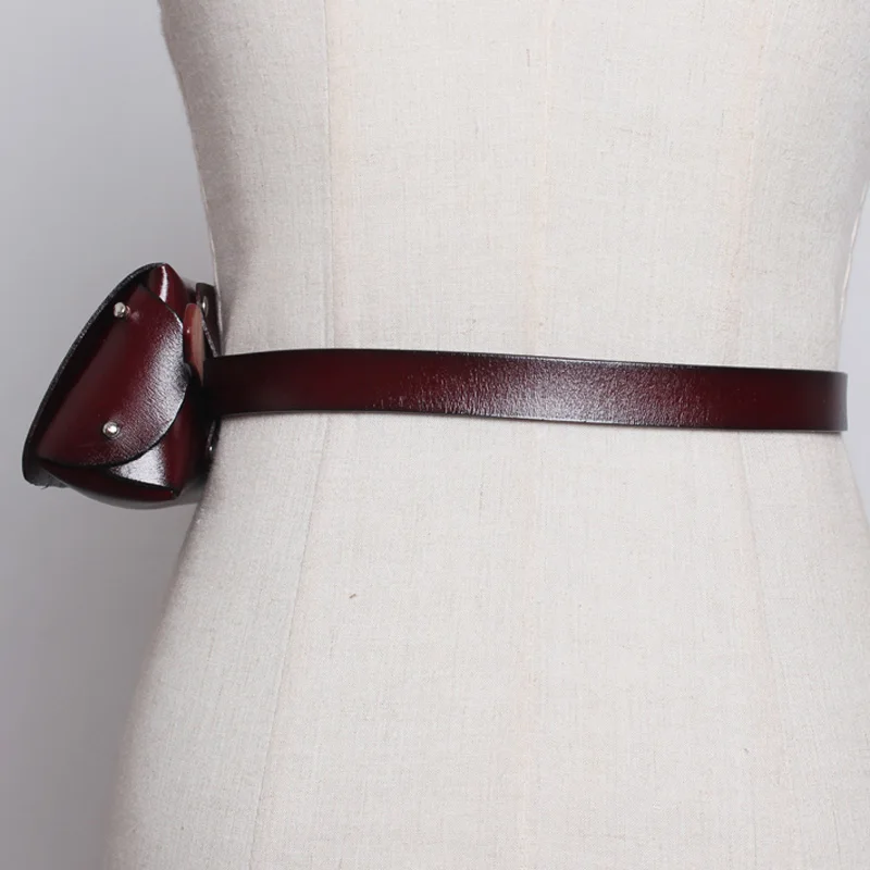 Женская поясная сумка из натуральной кожи с кожаным ремнем мини-поясная для