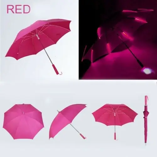 Красный 8 Rib Light up Blade бегун стиль изменение цвета зонтик со светодиодом зонтик с фонариком прозрачная прямая ручка - Цвет: Красный