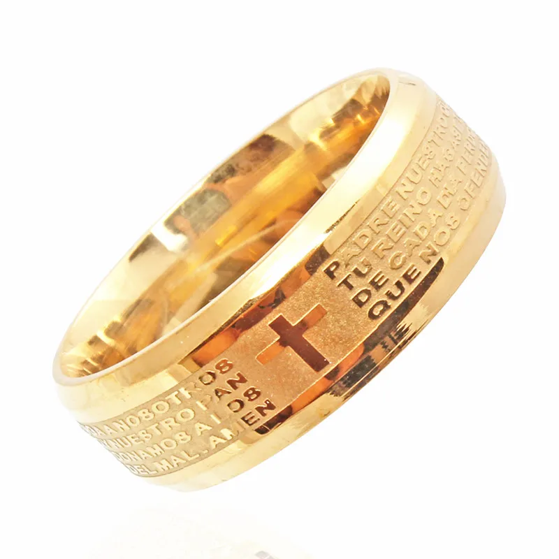 Yingwu золотые титановые стальные испанские буквы молитвенное кольцо лорда