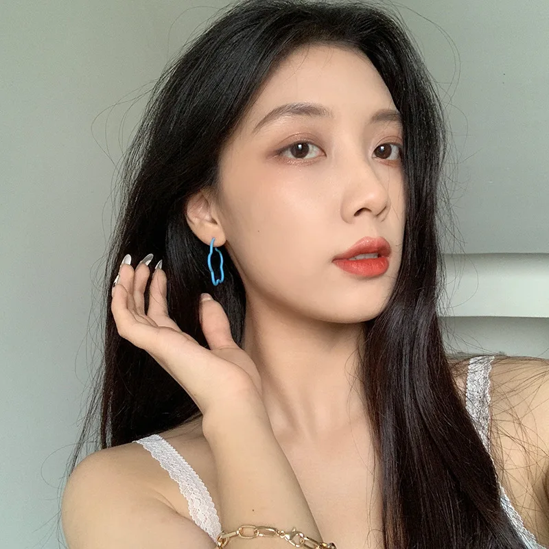 

Korean Fashion Tredns Blue Flower Star Earrings for Women Jewelry Trend 2021 Jewelry Fake Piercing Women's Earrings