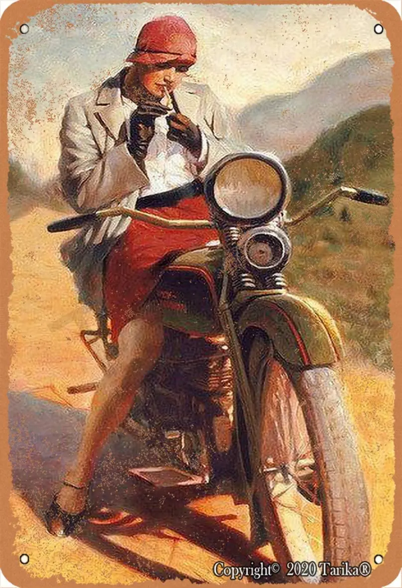 

Sexy Lady Smoking On The Motorcycle 20X30 cm Vintage Look Iron Decoration Crafts Sign for Home Kitchen Bathroom Farm