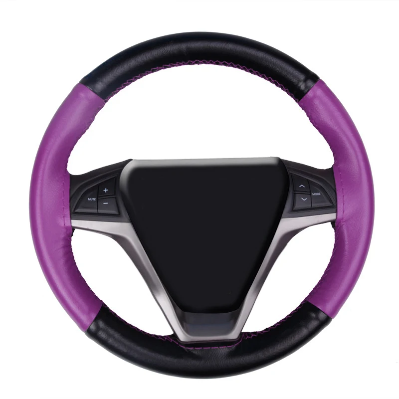 Purple B DIY Автомобильный руль оплетка воловья кожа красочные сплайсинга спортивный стиль из натуральной кожи чехол на руль - Название цвета: Purple B