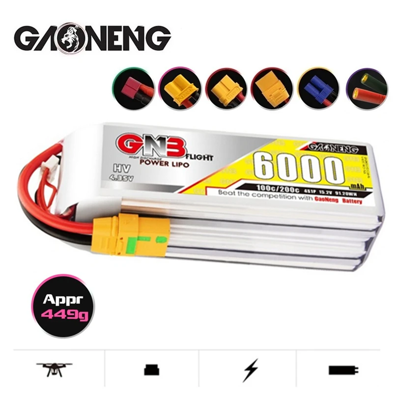 

Gaoneng GNB HV 4S 15.2V 6000mAh Lipo Battery MAX 200C With XT60/XT90/T Plug For FPV Drone RC Helicopter Car Boat UAV RC Parts