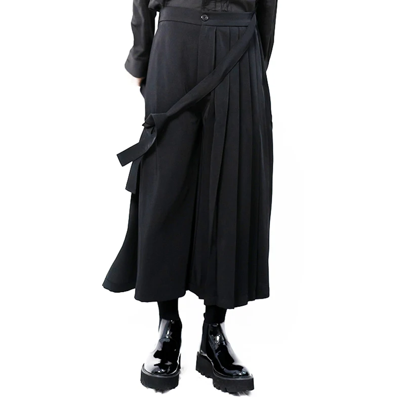 

M-6XL!Big yards men's trousers 2022 Dark man casual pleated drape loose wide leg nine minute culottes samurai pants