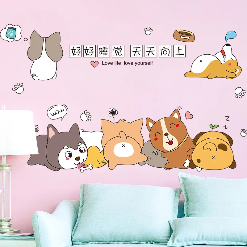 

[shijuekongjian] Cartoon Dogs Wall Stickers DIY Animal Wall Decals for Kids Room Baby Bedroom Decoration Children Gift