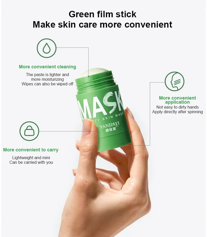 

Green Tea Cleansing Solid Mask Purifying Clay Stick Mask Oil Control Anti-Acne Eggplant Skin Care Whitening Care Face TSLM1