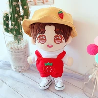 strawberry strap pants white t shirt clothes suit 20cm baby idol plush doll clothing set puppet dress up wear