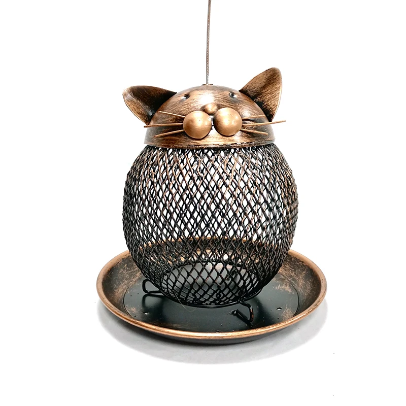 

H Outdoor Metal Hanging Cage Birds Feeder Retro Cat Head Shape Birds Feeder Strong Structure Easy to Clean Birds Feeders FQ-ing