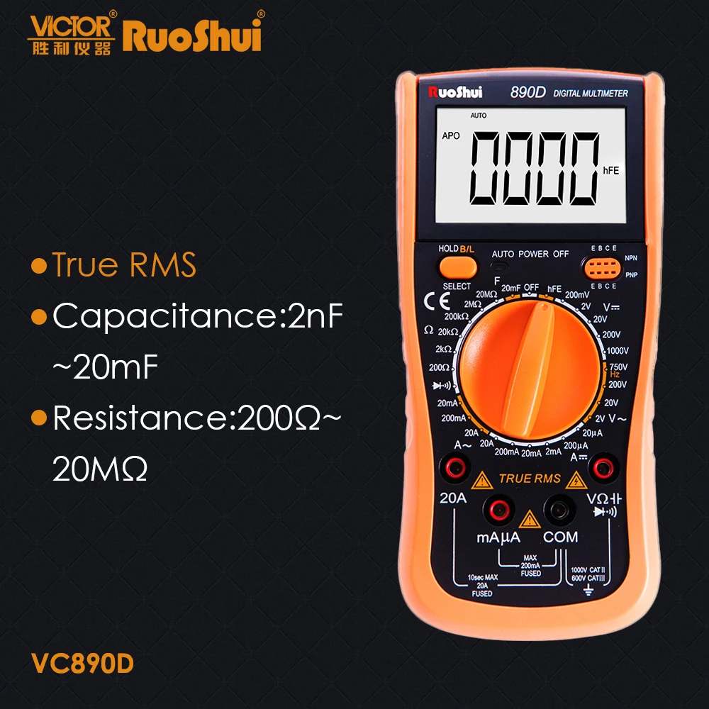 RuoShui VC890D цифровой мультиметр Victor True RMS DC ручной диапазон тестер емкости