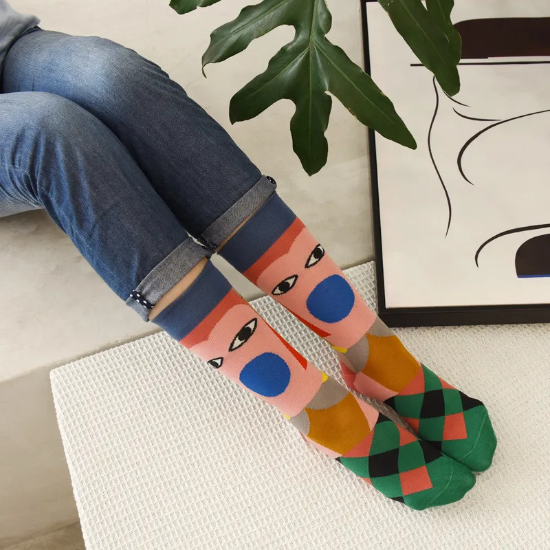 Большой Размеры с цветочным принтом женские носки забавными из мультфильма