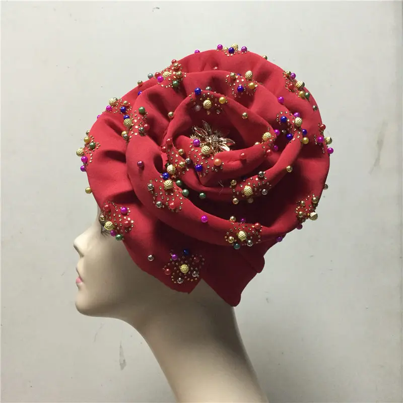 20 Нигерийский геле головной убор Aso Oke геле уже сделанный Авто геле Aso Ebi головной убор Африканский тюрбан шапка с красочным Beads-LP30 - Цвет: 20