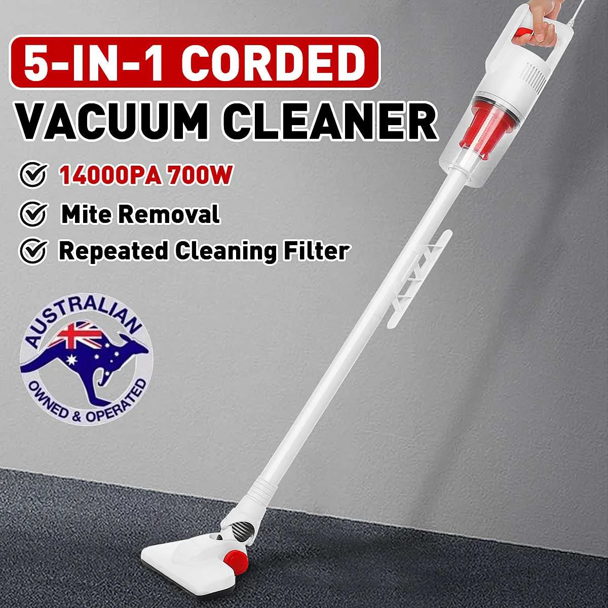 

14000PA 700W 2-in-1 Handheld Cored Vacuum Cleaner EU Plug Portable Multifunction Mite Removal Machine Red Wall - mounted Cleaner