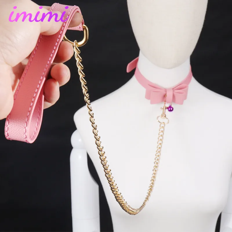 Искусственный мех розовый ошейник для БДСМ кожаная и железная цепочка звено