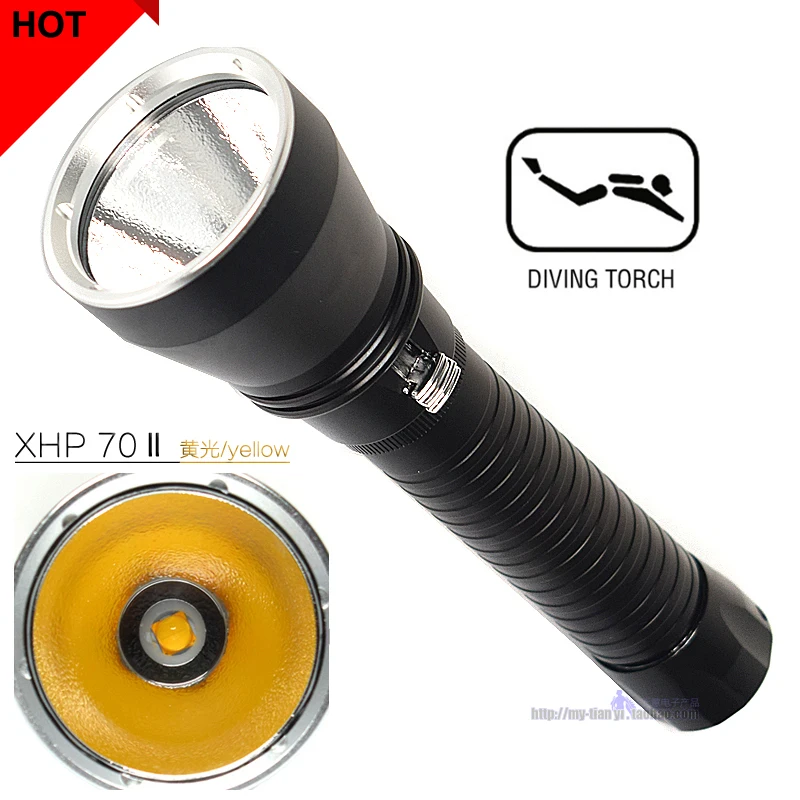 

Professional diving light underwater flashlight 26650 underwater strong light searchlight depth XH P70 yellow light / white LED