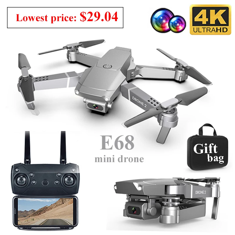 E68 мини Дрон с 4K HD камерой широкоугольный WIFI FPV RC Квадрокоптер Профессиональный