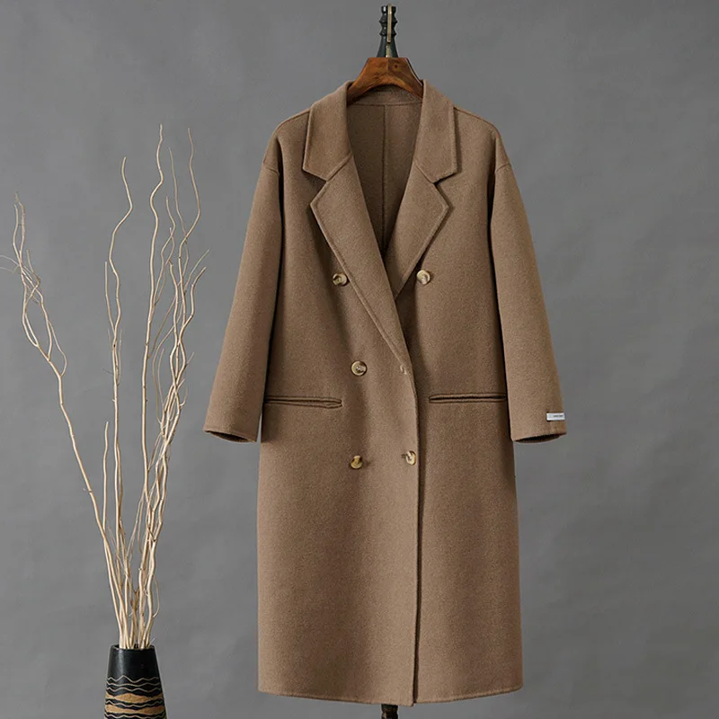 Popodion 2021 Double-sided Wool Coat Mid-length Loose Casual Solid Color Over-the-knee Woolen Coat ROM80335 enlarge