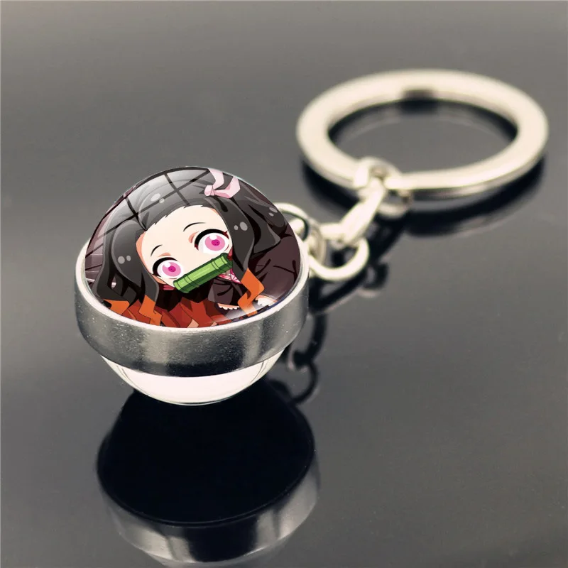 

Anime Demon Slayer Kamado Tanjirou Keychain Nezuko Tanjirou Zenitsu Inosuke Key Chains Cute Funny Cartoon Glass beads Key ring