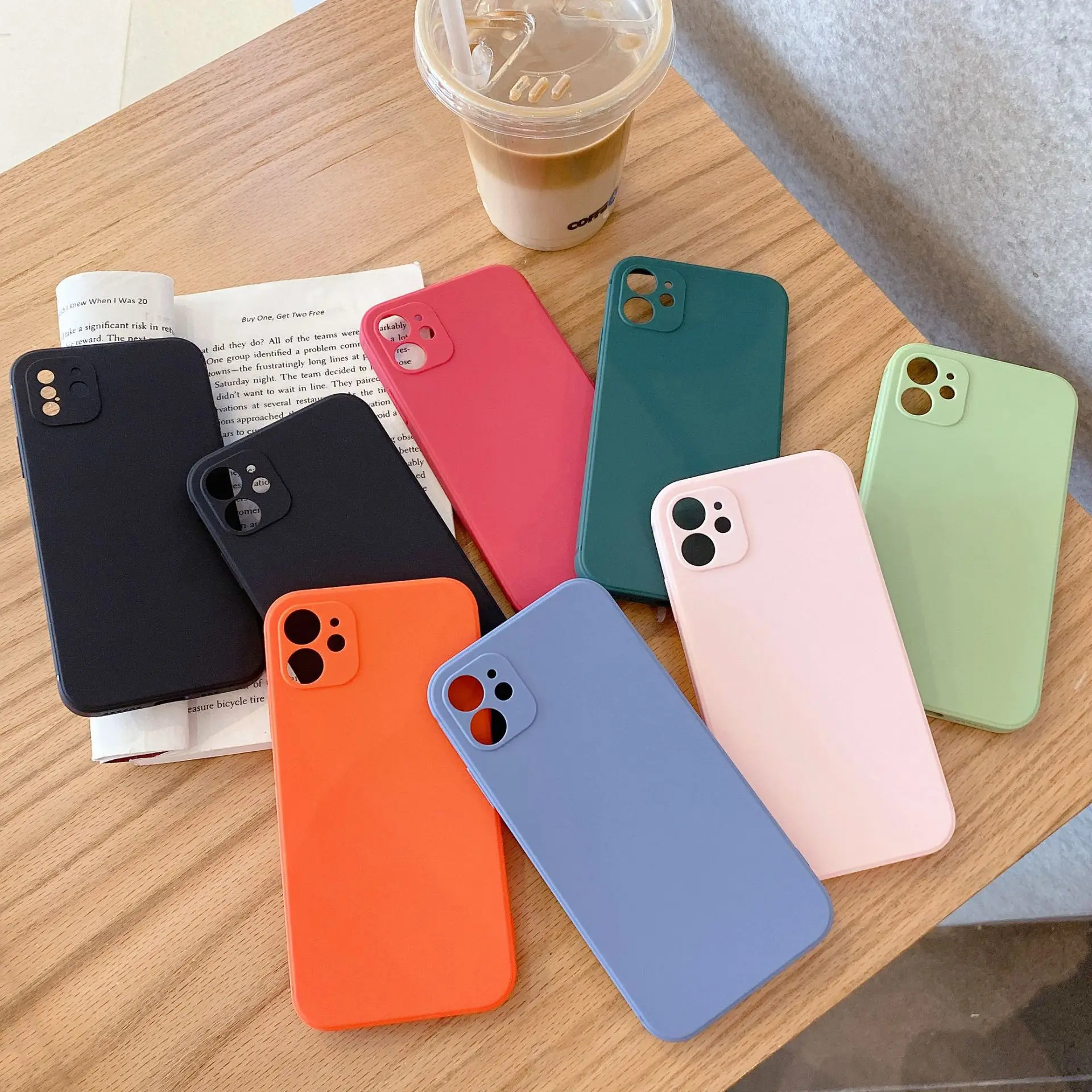 

Square Case For iPhone 11 Pro Max X Xs Max Xr 7 8 6 6s Plus Candy Color Soft TPU Silicone Plain Solid Color Back Cover Matte