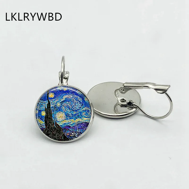 LKLRYWBD/ретро новые серьги с изображением Ван Гога звезды модные простые серебряные