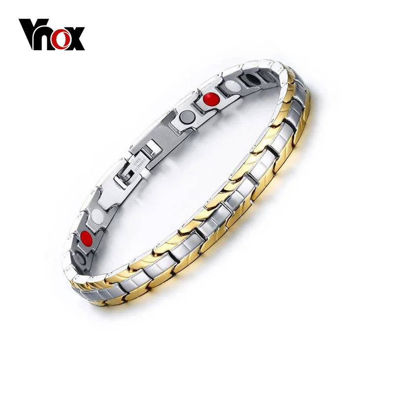 

Vnox 7mm Width Health Care Bracelet Stainless Steel Chain for Women Adjustable Length