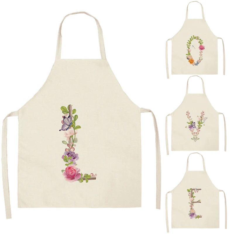 Льняной фартук с цветами бабочкой надписью Кухонный Фартук принтом инструмент