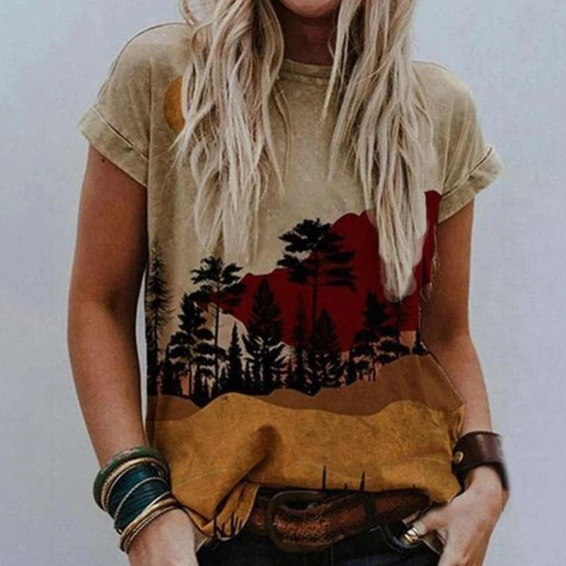 

Summer Vintag Print Tops Women Casual Short Sleeve O-neck Plus Size Harajuku Tshirt Female Clothes Loose Tee Shirt Femme T-Shirs