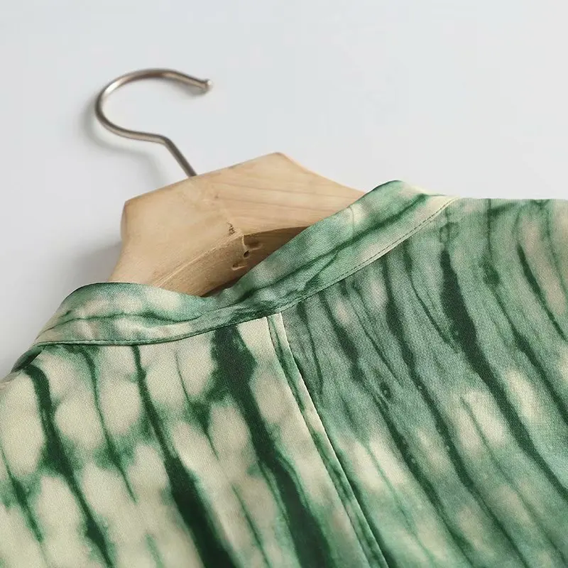 

WXWT Za Women New Green Tone Print Blouse Long Sleeve Chic Female Casual Shirt Fashion Tops Blusas Femininas FC9083