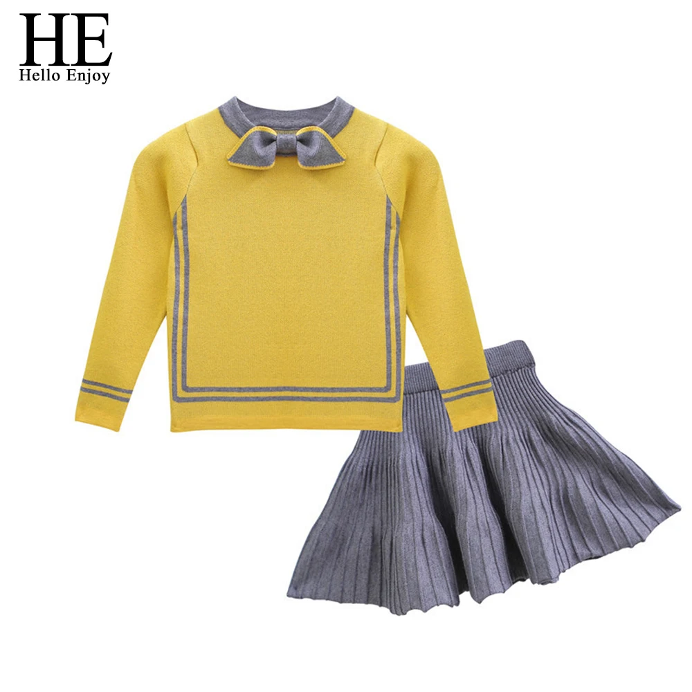 

HE Hello Enjoy/комплекты одежды для девочек; Осенне-зимняя одежда для малышей; Модный детский вязаный пуловер; Свитер + плиссированная одежда в сту...