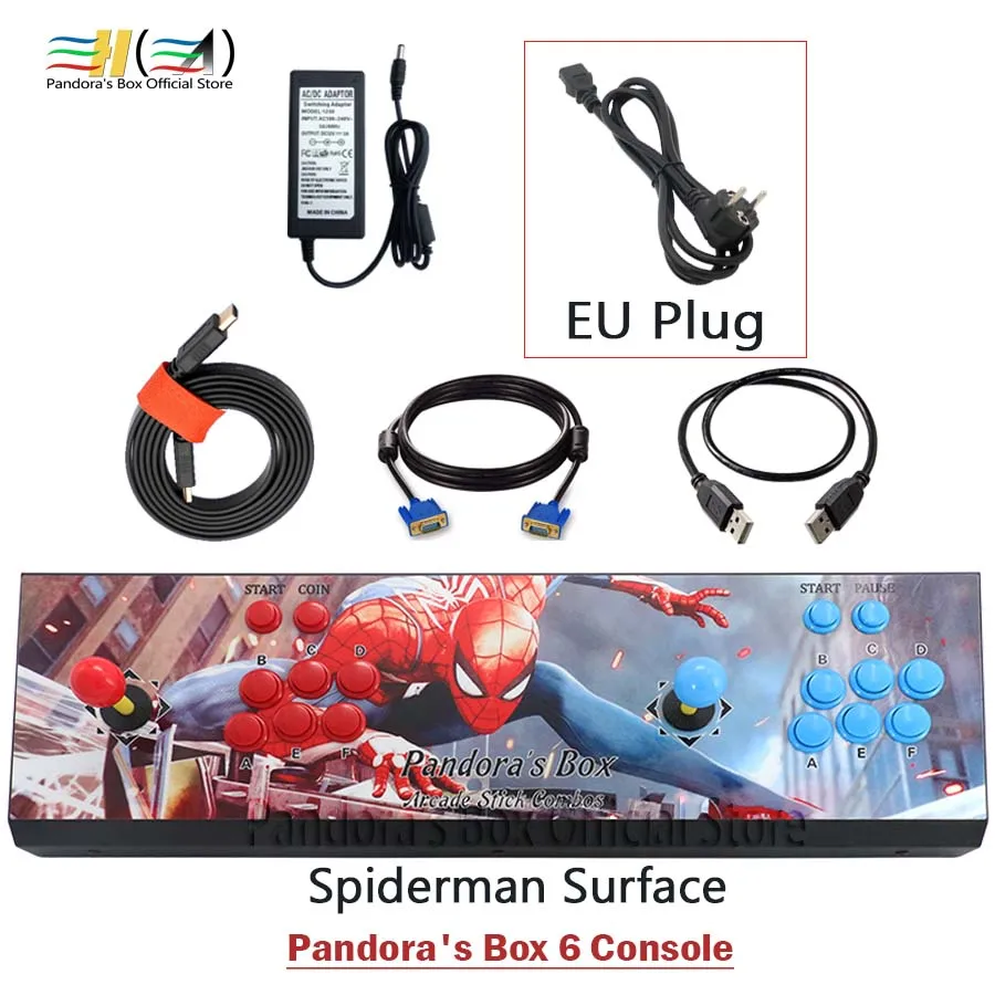 PB6 spiderman EU Новинка Pandora Box 6 1300 в 1 2 игрока джойстик игровой автомат консоль поддержка fba mame ps1 3d может добавить 3000 игр tekken pac man - Цвет: PB6 spiderman EU